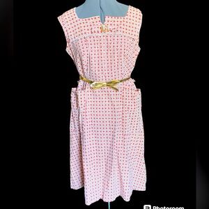 Vintage Red House Dress with Gold belt & Pockets